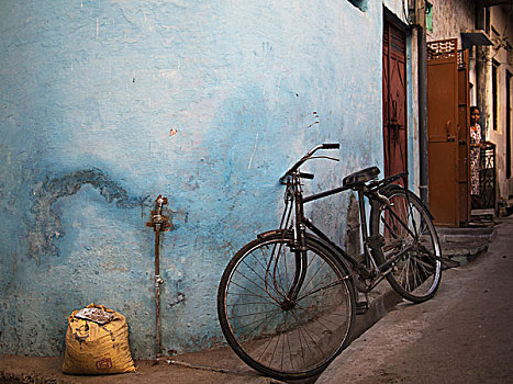 自行车,街道,地区,老城,乌代浦尔,印度