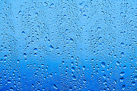 特写,水滴,雨,玻璃,屋顶,反射,蓝色,天空