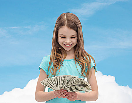 钱,金融,人,概念,微笑,小女孩,看,美元