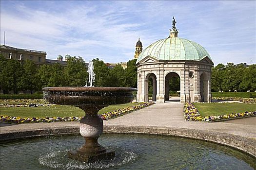 喷水池,亭子,女神,宫廷花园,慕尼黑,德国