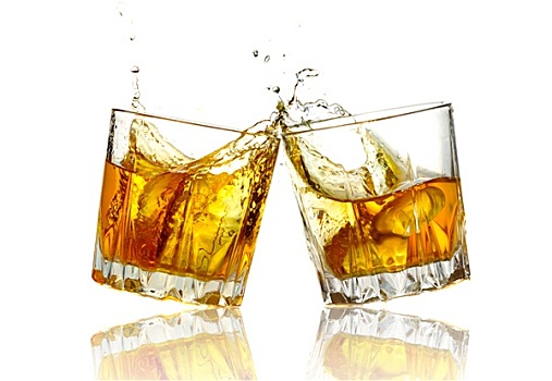 两个,威士忌酒杯,碰杯,一起,隔绝