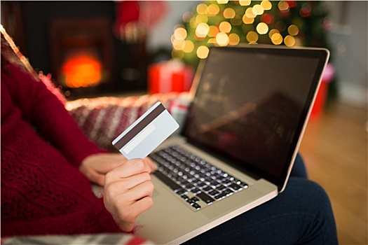 女人,网上购物,笔记本电脑,圣诞节