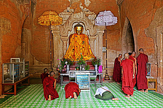 僧侣,正面,佛,雕塑,室内,庙宇,蒲甘,历史,皇家,城市,缅甸