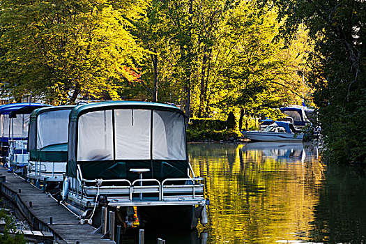 泊船,木质,码头,秋天,魁北克,加拿大