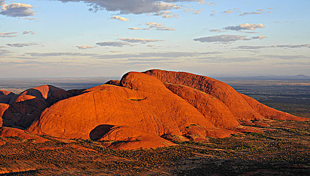 俯视,风景,奥尔加,日落,乌卢鲁卡塔曲塔国家公园,北领地州,澳大利亚