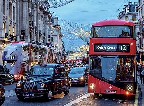 交通,街道,圣诞节,照明,黄昏,伦敦,英格兰,英国,欧洲