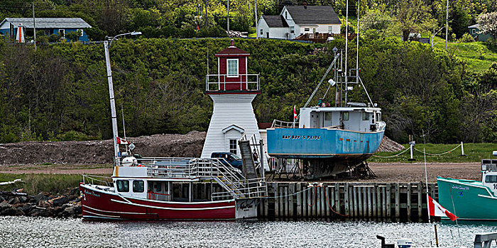 捕鱼,拖船,停泊,码头,宜人湾,布雷顿角岛,新斯科舍省,加拿大