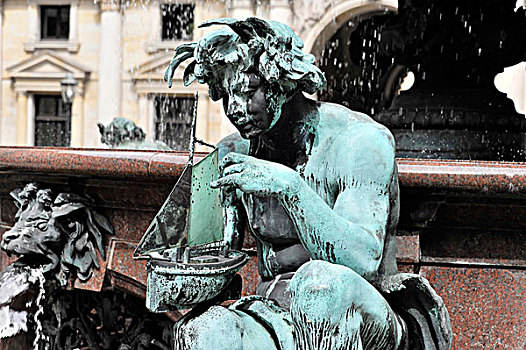 雕塑,喷泉,院落,汉堡市,城镇,德国,欧洲