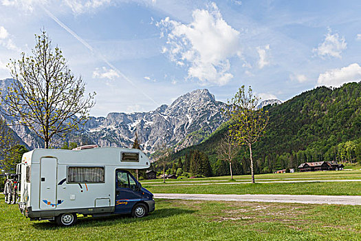 露营,停车场,正面,山,山谷,上奥地利州,奥地利,欧洲