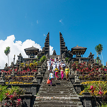 虔诚,巴厘岛,下降,楼梯,分开,大门,母亲,庙宇,布撒基寺,印度尼西亚,亚洲