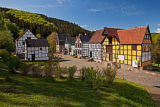 半木结构房屋,户外,博物馆,哈根,地区,北莱茵威斯特伐利亚,德国,欧洲
