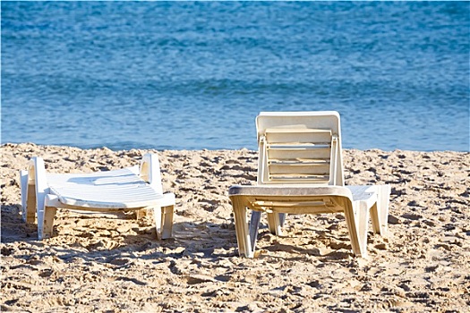 两个,老,太阳椅,突尼斯,海滩