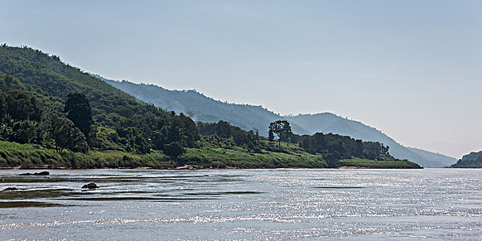 风景,河岸,湄公河,省,老挝