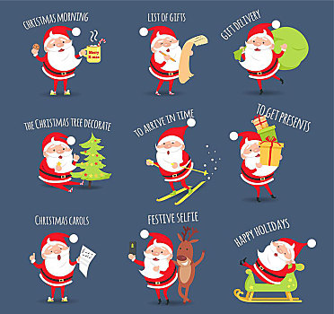 圣诞老人,活动,圣诞节,快乐假日,矢量,清单,礼物,递送,圣诞树,装饰,到达,时间,喜庆