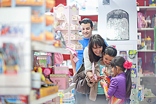 家庭,两个,女儿,购物,玩具店