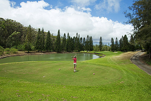 夏威夷,女人,玩,高尔夫,柯艾雷,高尔夫球场