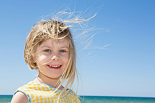 女孩,头像,金发,头发,海滩