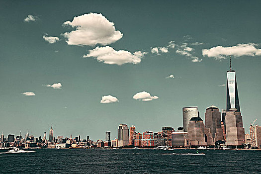曼哈顿,市区,天际线,城市,摩天大楼,上方,河,公园