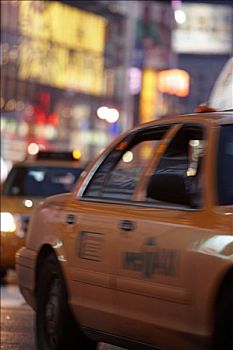 两个,出租车,夜晚,纽约,美国