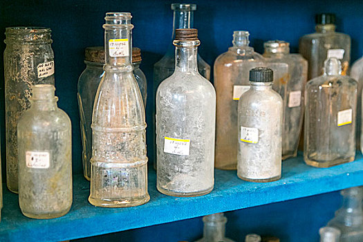 脏,老式,玻璃瓶,展示,阿布奎基,新墨西哥,美国,中心,66号公路