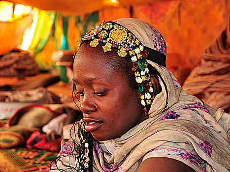 女人,头饰,帐蓬,阿德拉尔,区域,毛里塔尼亚,非洲