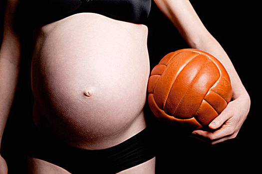 赤膊,孕妇,旧式,足球,腹部