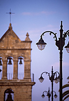 路灯柱,正面,钟楼,扎金索斯,爱奥尼亚群岛,希腊