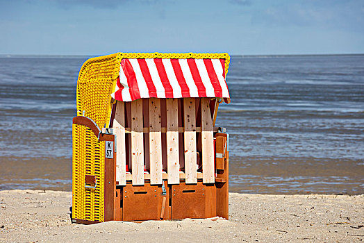 空,沙滩椅,库克斯哈文,北海,下萨克森,德国,欧洲