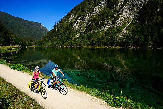 骑车,莫扎特,自行车道,湖,齐姆高,上巴伐利亚