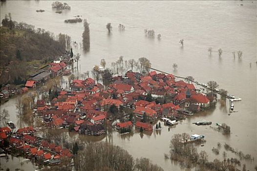 航拍,洪水,易北河,下萨克森,德国,欧洲