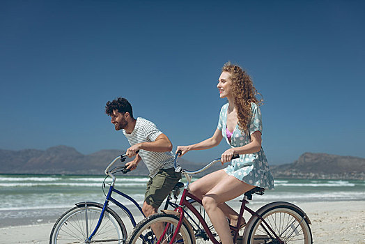幸福伴侣,骑自行车,海滩,晴天