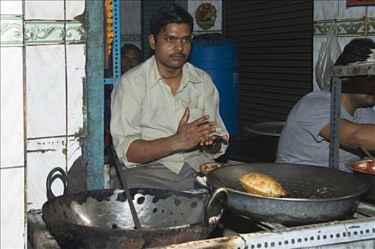 印度,男人,做饭,市场,老德里