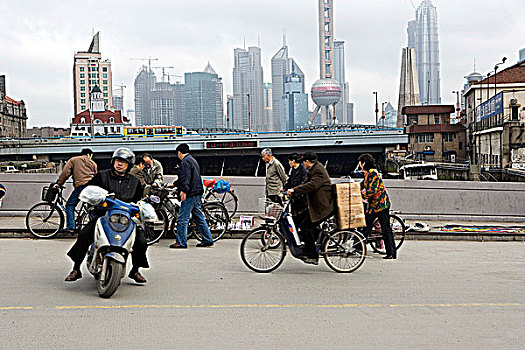 路边,摊贩,人,桥,苏州,上海,中国