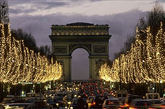 法国,巴黎,道路,香榭丽舍大街,夜晚,圣诞节