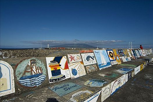 涂绘,码头,墙壁,风景,法亚尔,亚速尔群岛,葡萄牙