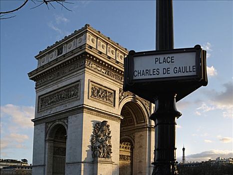 拱形,凯旋门,路标,地点,戴高乐,埃菲尔铁塔,巴黎,法国,欧洲