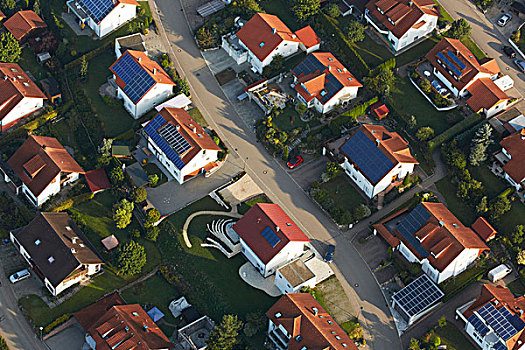 房子,太阳能电池板,屋顶,巴登符腾堡,德国,航拍