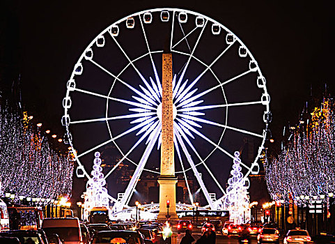 夜景,香榭丽舍大街,轮子,地点,协和飞机,巴黎,法国,欧洲