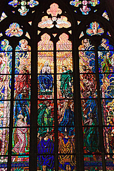 彩色玻璃窗,室内,14世纪,哥特风格,大教堂,布拉格城堡,地区,布拉格,捷克共和国