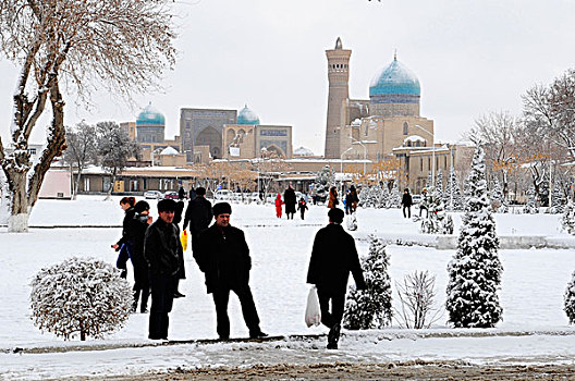 乌兹别克斯坦,布哈拉,清真寺,拉吉斯坦,雪