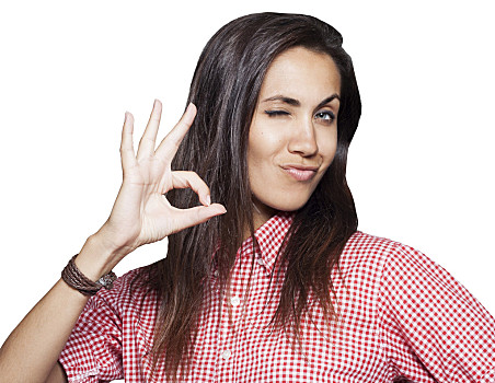 美女,展示,手,ok,手势,年轻