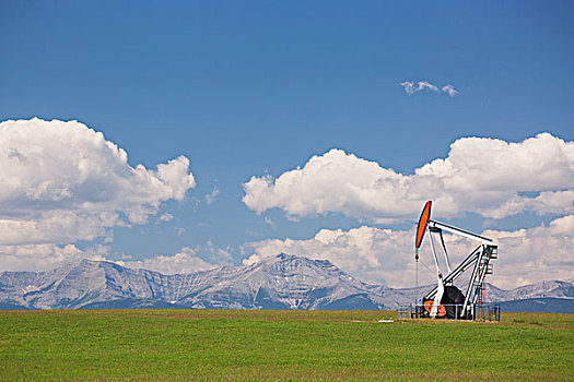 抽油机,地点,落基山脉,背景,艾伯塔省,加拿大