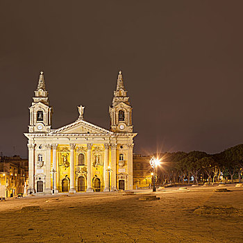 教堂,夜晚,弗洛里亚纳,瓦莱塔市,马耳他