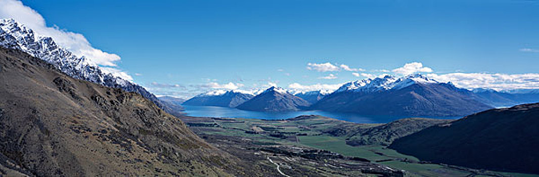 全景,湖,瓦卡蒂普湖,新西兰