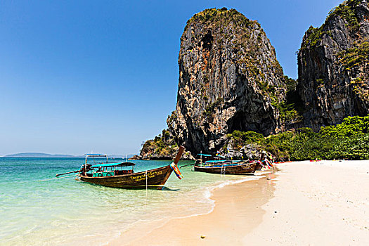 船,锚定,海滩,甲米,省,泰国