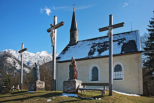 小教堂,山,磨难,多,洛伊萨赫河,山谷,上巴伐利亚,巴伐利亚,德国,欧洲