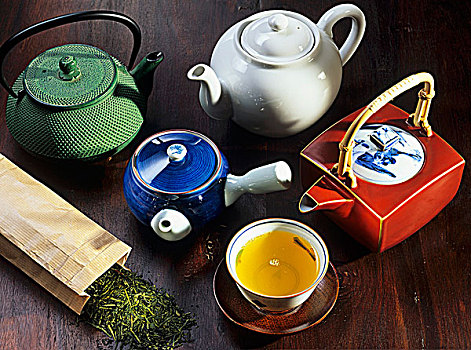 碗,绿茶,多样,茶壶