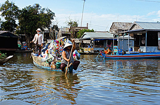 船,运输,商品,树液,河,柬埔寨,东南亚