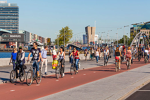 荷兰,阿姆斯特丹,市中心,自行车道,许多,骑车,行人