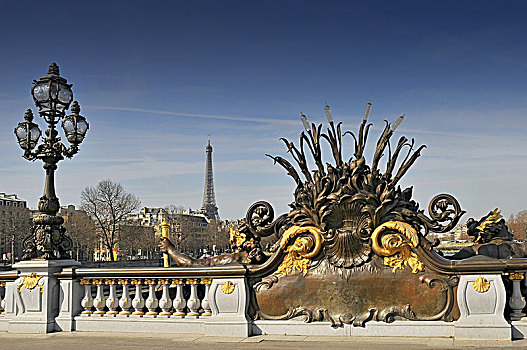 新艺术,灯,亚历山大三世,桥,埃菲尔铁塔,背景,巴黎,法国